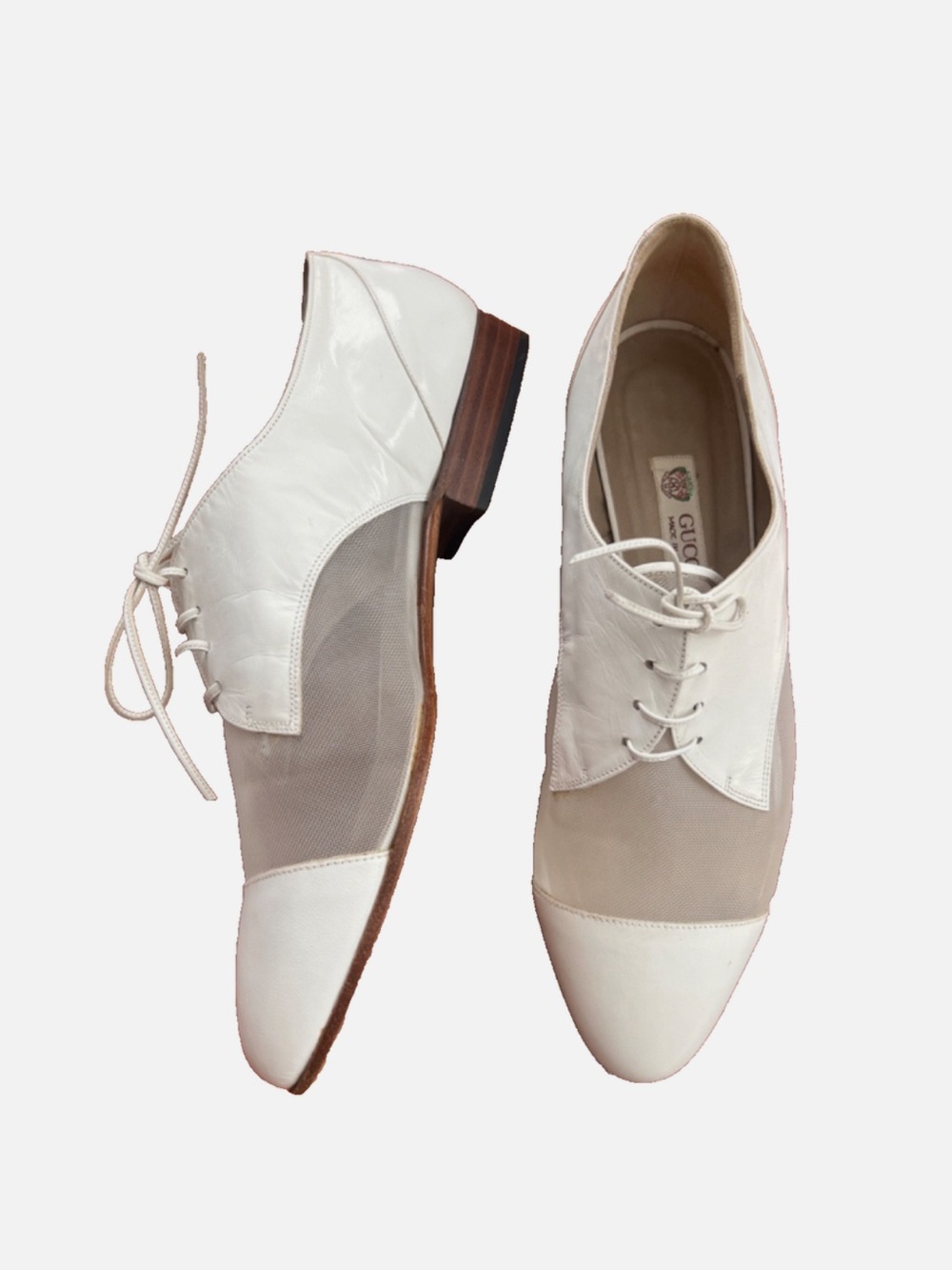 Vintage Gucci White Leather Mesh Lace Up Oxford Flats Size 38 US 7.5 / 8
